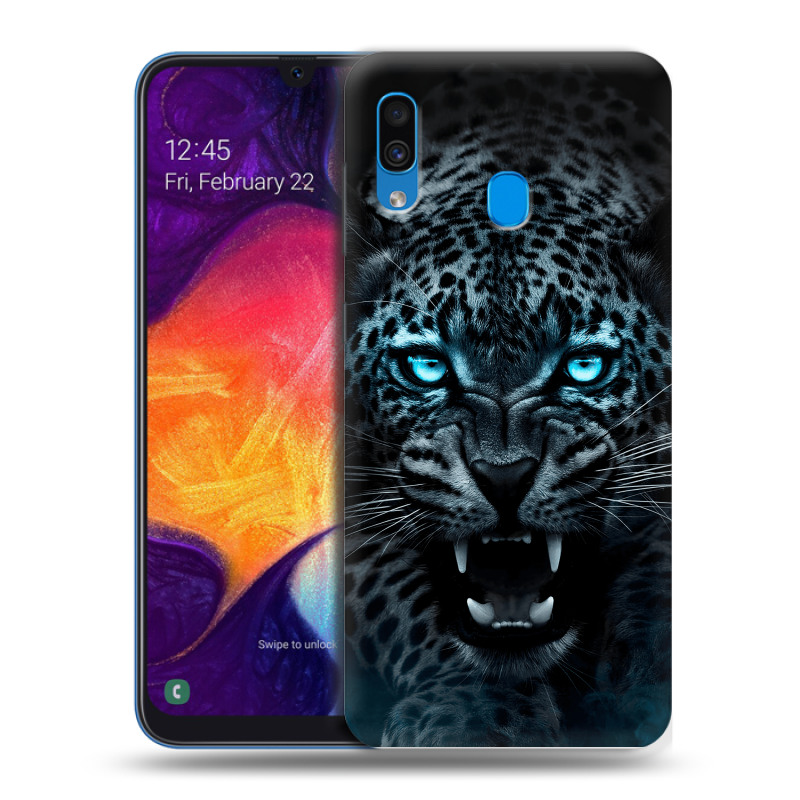 Силиконовый противоударный чехол на Samsung Galaxy A40 с принтом Темный леопард Силиконовый противоударный чехол на Samsung Galaxy A40 с принтом Темный леопард