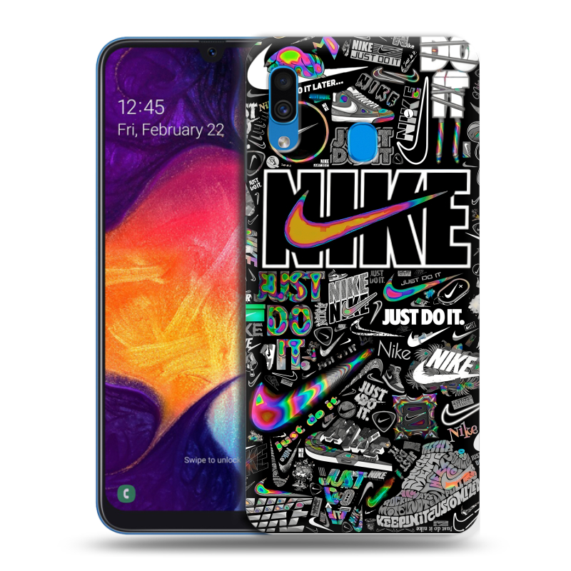 Силиконовый противоударный чехол на Samsung Galaxy A40 с принтом Найк Силиконовый противоударный чехол на Samsung Galaxy A40 с принтом Найк
