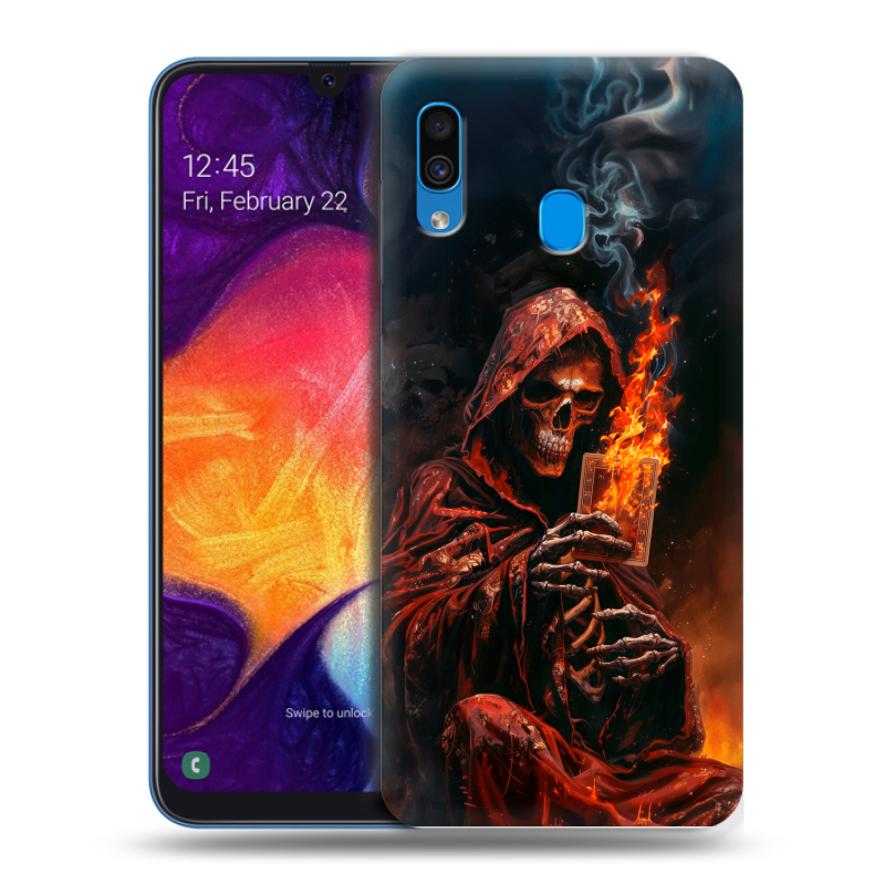 Пластиковый чехол на Samsung Galaxy A40 с принтом Скелет и карты Пластиковый чехол на Samsung Galaxy A40 с принтом Скелет и карты