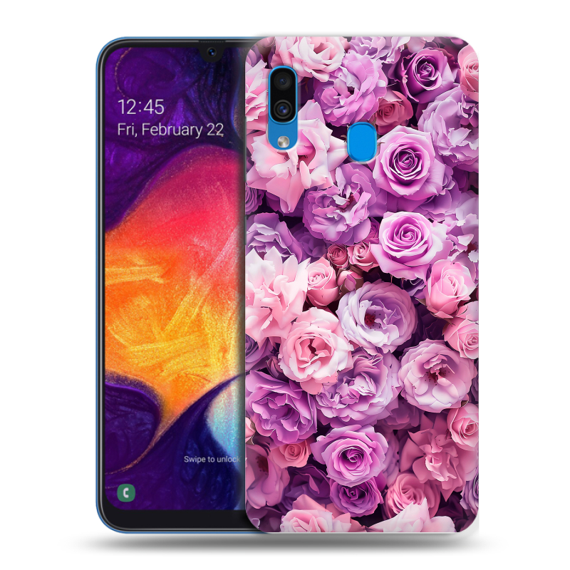 Пластиковый чехол на Samsung Galaxy A40 с принтом лавандовые розы Пластиковый чехол на Samsung Galaxy A40 с принтом лавандовые розы