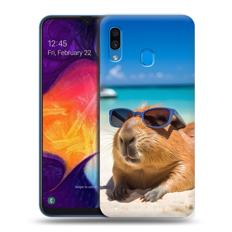 Силиконовый противоударный чехол на Samsung Galaxy A40 с принтом Капибара Силиконовый противоударный чехол на Samsung Galaxy A40 с принтом Капибара