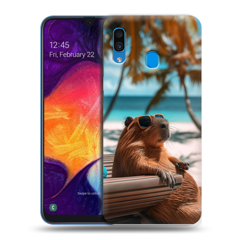 Силиконовый противоударный чехол на Samsung Galaxy A40 с принтом Капибара Силиконовый противоударный чехол на Samsung Galaxy A40 с принтом Капибара