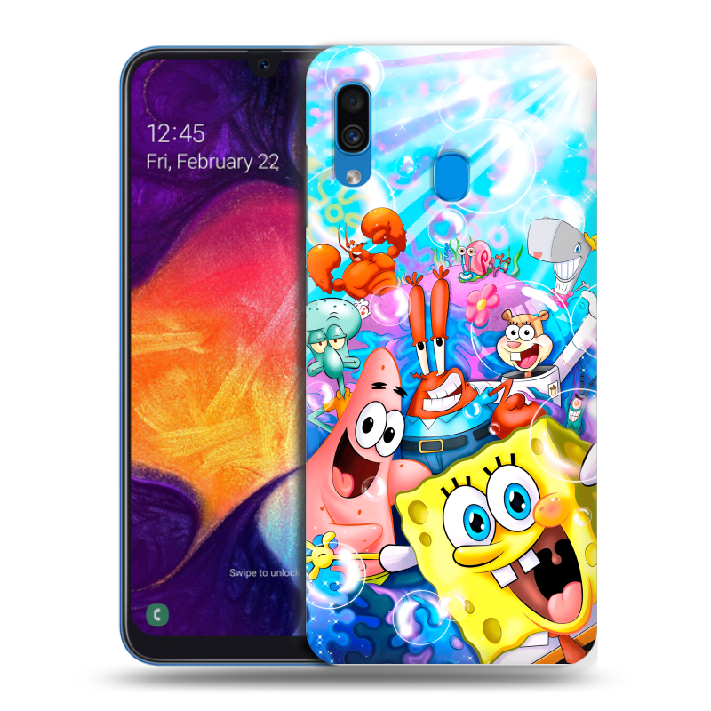 Силиконовый противоударный чехол на Samsung Galaxy A40 с принтом спанчбоб спанч боб Силиконовый противоударный чехол на Samsung Galaxy A40 с принтом спанчбоб спанч боб