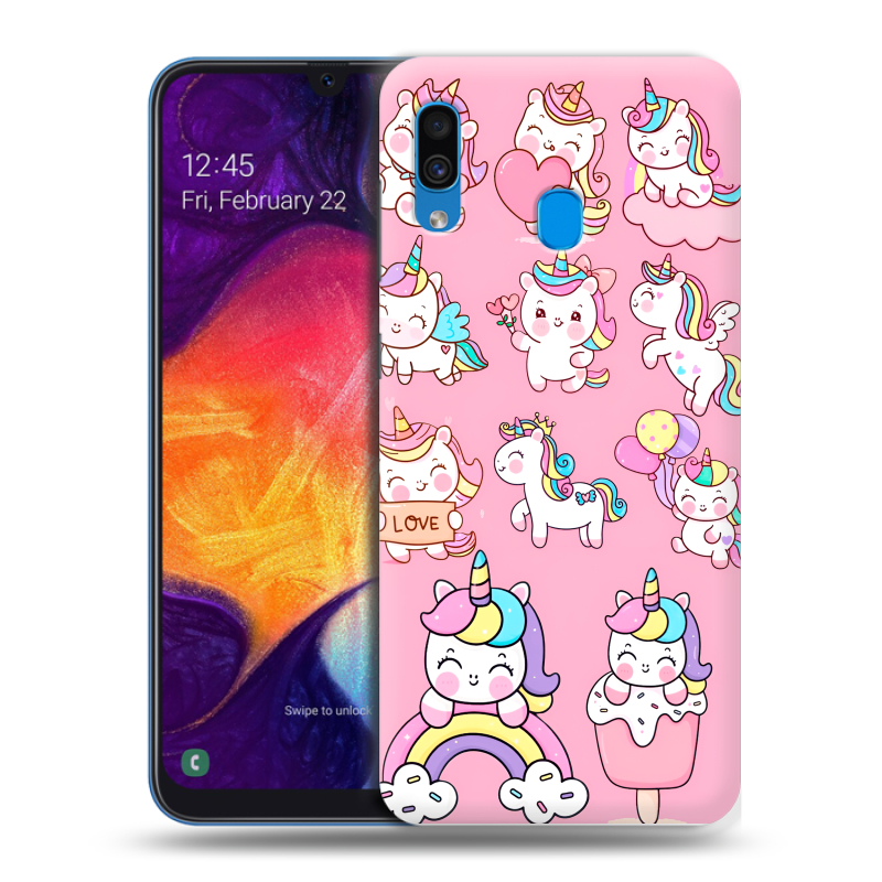 Силиконовый противоударный чехол на Samsung Galaxy A40 с принтом Единороги и радуга Силиконовый противоударный чехол на Samsung Galaxy A40 с принтом Единороги и радуга