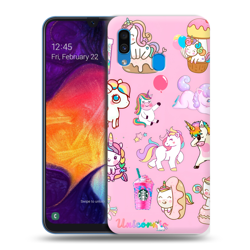 Пластиковый чехол на Samsung Galaxy A40 с принтом розовые единороги Пластиковый чехол на Samsung Galaxy A40 с принтом розовые единороги