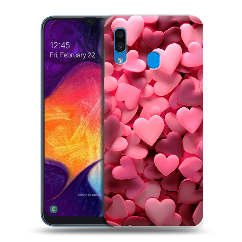 Силиконовый противоударный чехол на Samsung Galaxy A40 с принтом розовые сердечки Силиконовый противоударный чехол на Samsung Galaxy A40 с принтом розовые сердечки