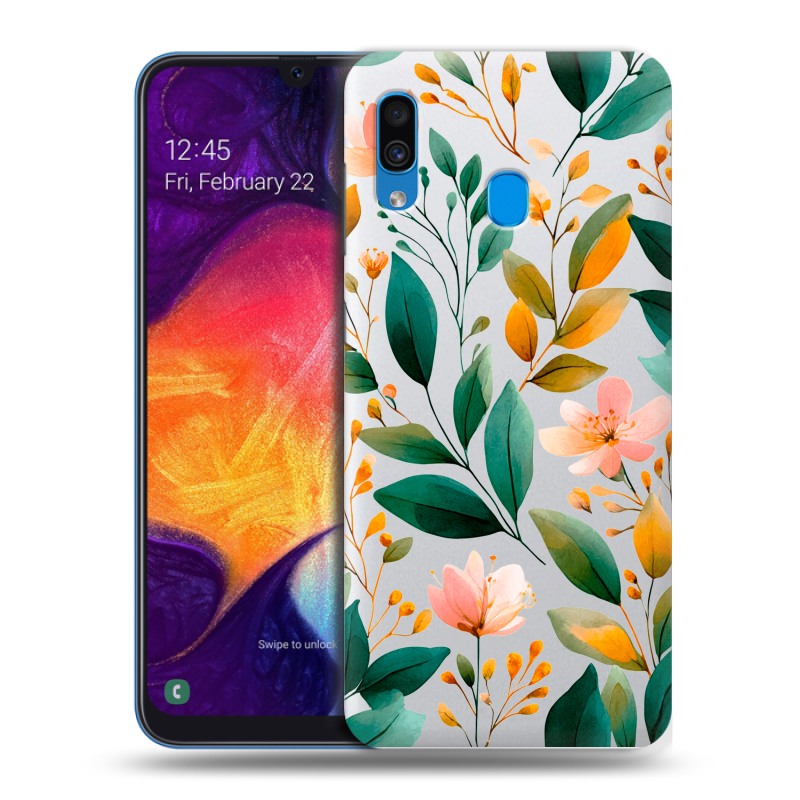 Пластиковый чехол на Samsung Galaxy A40 с принтом Цветы паттерн Пластиковый чехол на Samsung Galaxy A40 с принтом Цветы паттерн