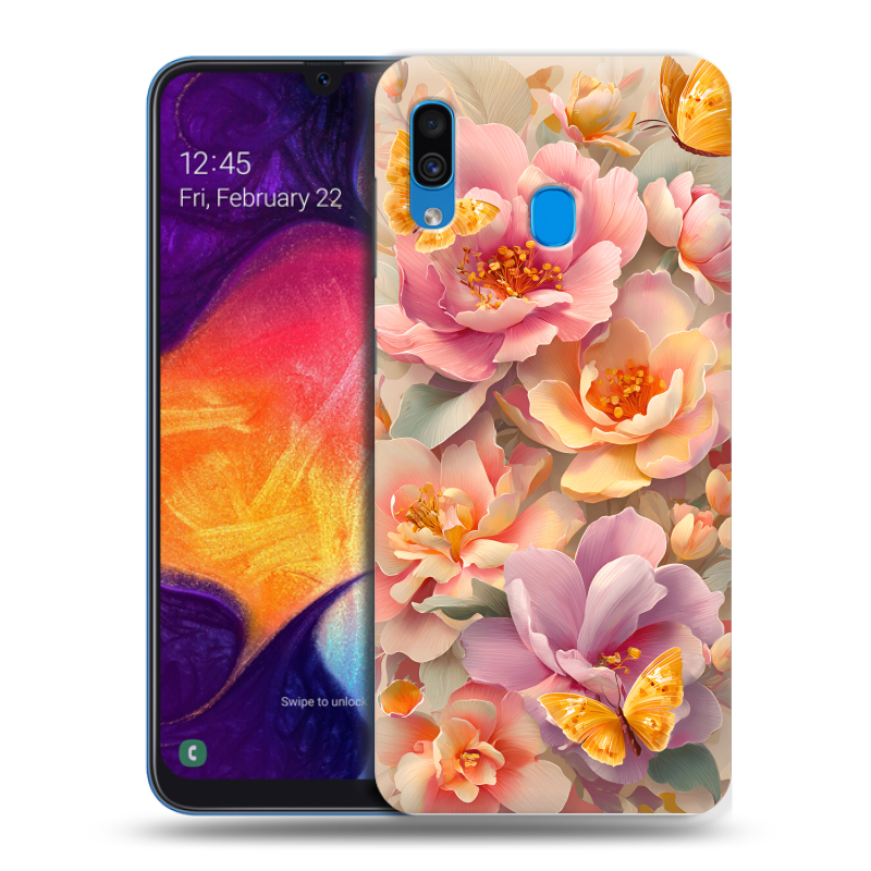 Пластиковый чехол на Samsung Galaxy A40 с принтом Цветы и бабочки Пластиковый чехол на Samsung Galaxy A40 с принтом Цветы и бабочки