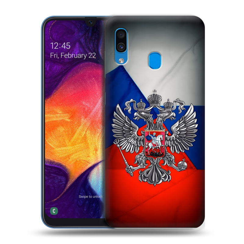 Пластиковый чехол на Samsung Galaxy A40 с принтом Флаг России Пластиковый чехол на Samsung Galaxy A40 с принтом Флаг России