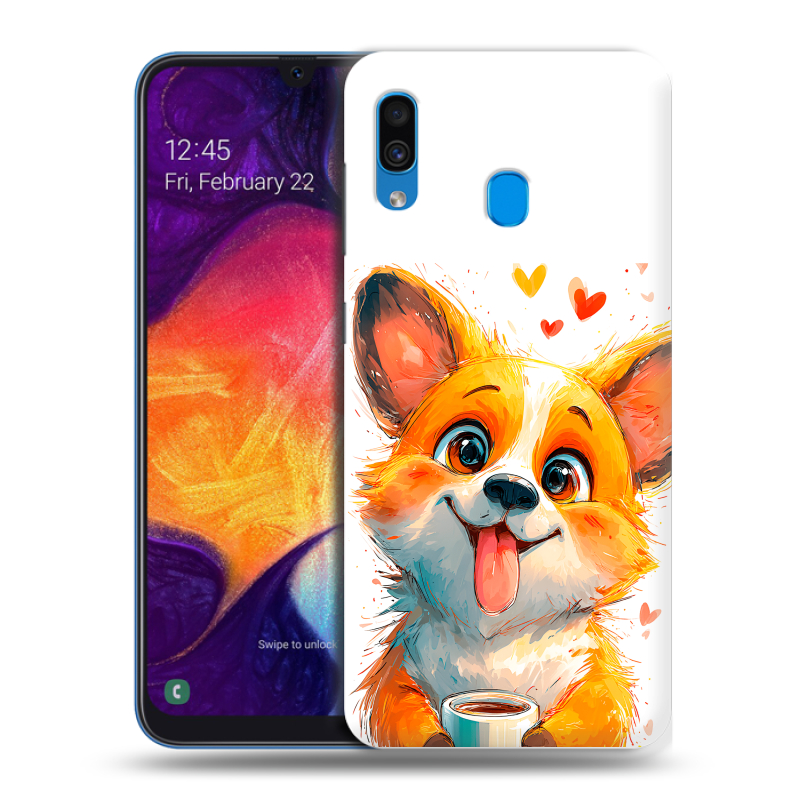 Силиконовый противоударный чехол на Samsung Galaxy A40 с принтом корги Силиконовый противоударный чехол на Samsung Galaxy A40 с принтом корги