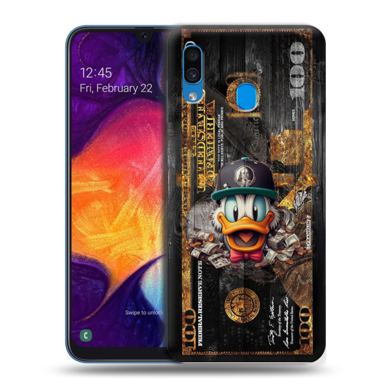 Силиконовый противоударный чехол на Samsung Galaxy A40 с принтом Дональд Дак Доллар Силиконовый противоударный чехол на Samsung Galaxy A40 с принтом Дональд Дак Доллар