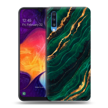 Силиконовый противоударный чехол на Samsung Galaxy A70 с принтом Мрамор зеленое золото Силиконовый противоударный чехол на Samsung Galaxy A70 с принтом Мрамор зеленое золото