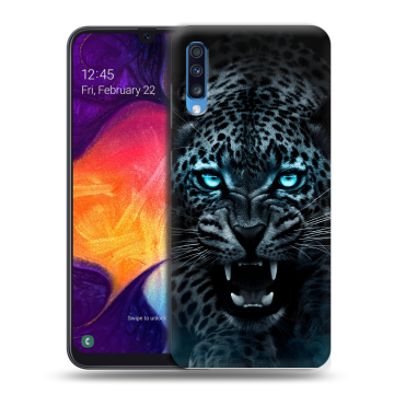 Силиконовый противоударный чехол на Samsung Galaxy A70 с принтом Темный леопард Силиконовый противоударный чехол на Samsung Galaxy A70 с принтом Темный леопард