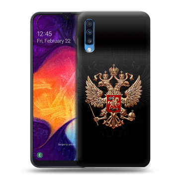 Силиконовый противоударный чехол на Samsung Galaxy A70 с принтом Герб России