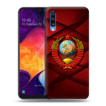 Силиконовый противоударный чехол на Samsung Galaxy A70 с принтом Герб СССР Силиконовый противоударный чехол на Samsung Galaxy A70 с принтом Герб СССР
