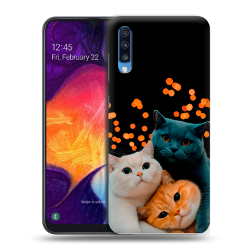 Силиконовый противоударный чехол на Samsung Galaxy A70 с принтом Кошки Силиконовый противоударный чехол на Samsung Galaxy A70 с принтом Кошки