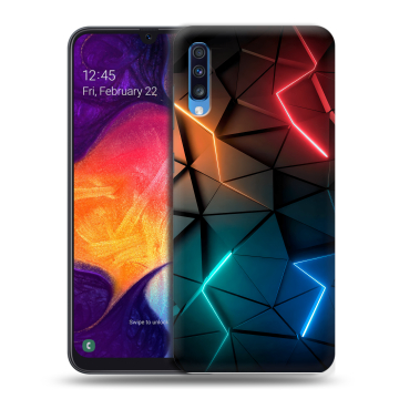 Силиконовый противоударный чехол на Samsung Galaxy A70 с принтом Абстракция неон