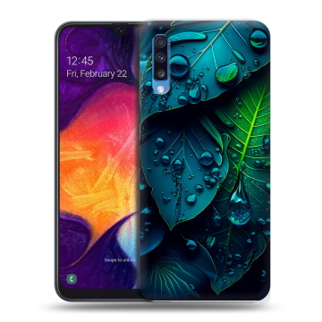 Силиконовый противоударный чехол на Samsung Galaxy A70 с принтом Листья