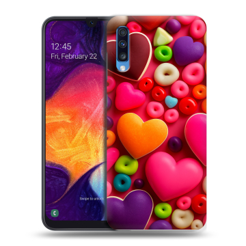 Силиконовый противоударный чехол на Samsung Galaxy A70 с принтом Сердечки Силиконовый противоударный чехол на Samsung Galaxy A70 с принтом Сердечки