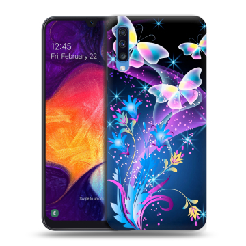 Силиконовый противоударный чехол на Samsung Galaxy A70 с принтом Бабочки Силиконовый противоударный чехол на Samsung Galaxy A70 с принтом Бабочки