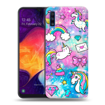 Силиконовый противоударный чехол на Samsung Galaxy A70 с принтом Единороги