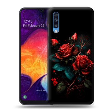 Силиконовый противоударный чехол на Samsung Galaxy A70 с принтом Розы красные
