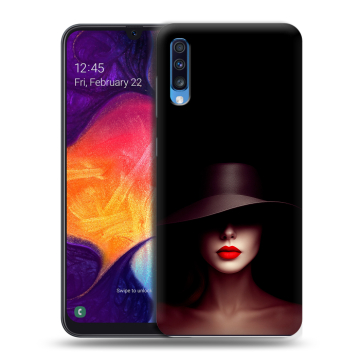 Силиконовый противоударный чехол на Samsung Galaxy A70 с принтом Девушка в шляпе Силиконовый противоударный чехол на Samsung Galaxy A70 с принтом Девушка в шляпе