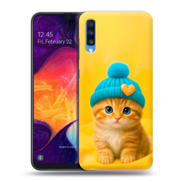 Силиконовый противоударный чехол на Samsung Galaxy A70 с принтом Котенок в шапке Силиконовый противоударный чехол на Samsung Galaxy A70 с принтом Котенок в шапке