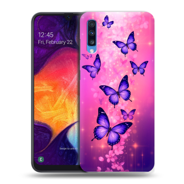 Силиконовый противоударный чехол на Samsung Galaxy A70 с принтом Бабочки Силиконовый противоударный чехол на Samsung Galaxy A70 с принтом Бабочки