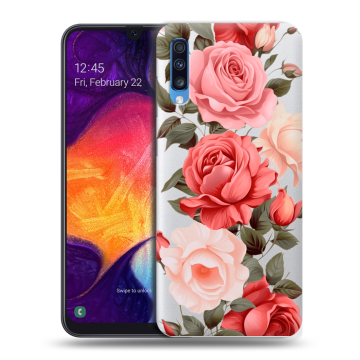 Силиконовый противоударный чехол на Samsung Galaxy A70 с принтом Розы Силиконовый противоударный чехол на Samsung Galaxy A70 с принтом Розы
