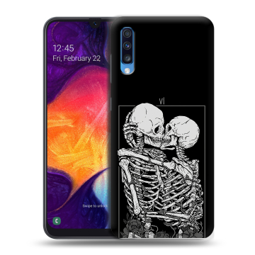 Силиконовый противоударный чехол на Samsung Galaxy A70 с принтом Поцелуй скелетов Силиконовый противоударный чехол на Samsung Galaxy A70 с принтом Поцелуй скелетов