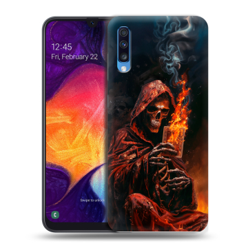 Силиконовый противоударный чехол на Samsung Galaxy A70 с принтом Скелет и карты Силиконовый противоударный чехол на Samsung Galaxy A70 с принтом Скелет и карты