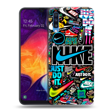 Силиконовый противоударный чехол на Samsung Galaxy A70 с принтом найк nike черный