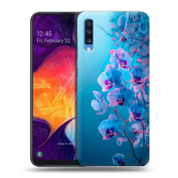 Силиконовый противоударный чехол на Samsung Galaxy A70 с принтом голубые орхидеи Силиконовый противоударный чехол на Samsung Galaxy A70 с принтом голубые орхидеи