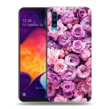 Силиконовый противоударный чехол на Samsung Galaxy A70 с принтом лавандовые розы Силиконовый противоударный чехол на Samsung Galaxy A70 с принтом лавандовые розы