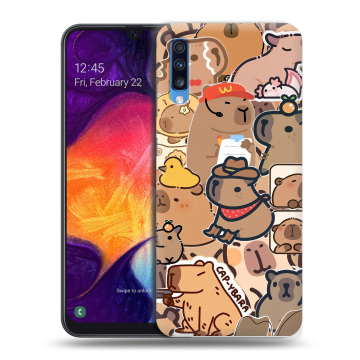 Силиконовый противоударный чехол на Samsung Galaxy A70 с принтом капибара Силиконовый противоударный чехол на Samsung Galaxy A70 с принтом капибара