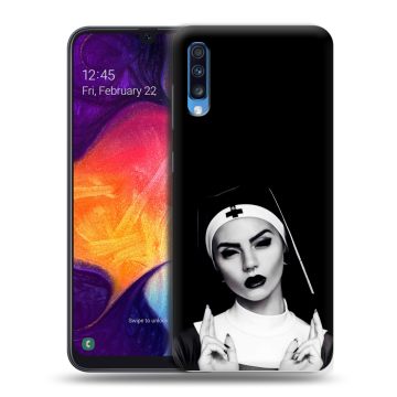 Силиконовый противоударный чехол на Samsung Galaxy A70 с принтом монашка Силиконовый противоударный чехол на Samsung Galaxy A70 с принтом монашка