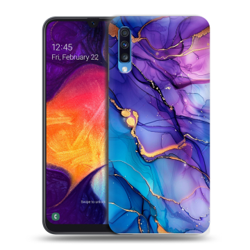 Силиконовый противоударный чехол на Samsung Galaxy A70 с принтом синий мрамор Силиконовый противоударный чехол на Samsung Galaxy A70 с принтом синий мрамор