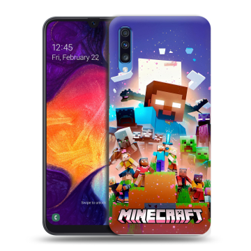 Силиконовый противоударный чехол на Samsung Galaxy A70 с принтом Майнкрафт Minecraft