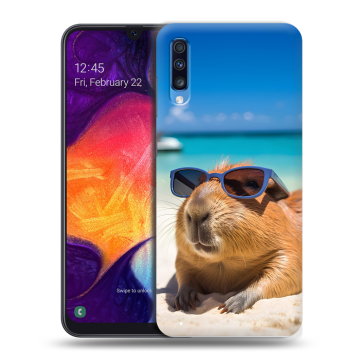 Силиконовый противоударный чехол на Samsung Galaxy A70 с принтом Капибара
