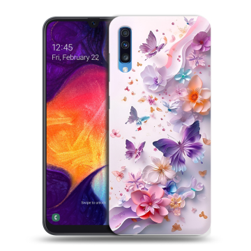 Силиконовый противоударный чехол на Samsung Galaxy A70 с принтом цветы бабочки