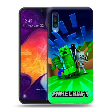 Силиконовый противоударный чехол на Samsung Galaxy A70 с принтом Майнкрафт