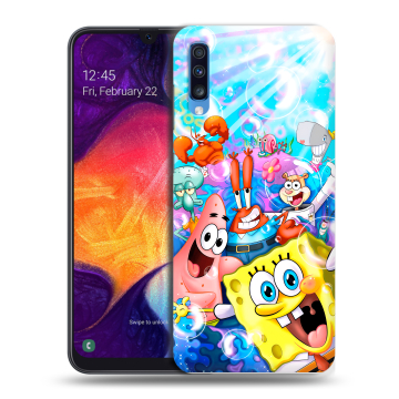 Силиконовый противоударный чехол на Samsung Galaxy A70 с принтом спанчбоб спанч боб