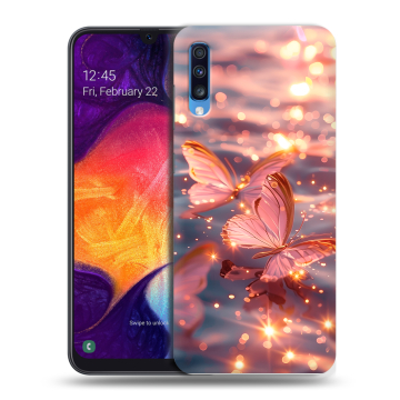 Силиконовый противоударный чехол на Samsung Galaxy A70 с принтом бабочки розовые