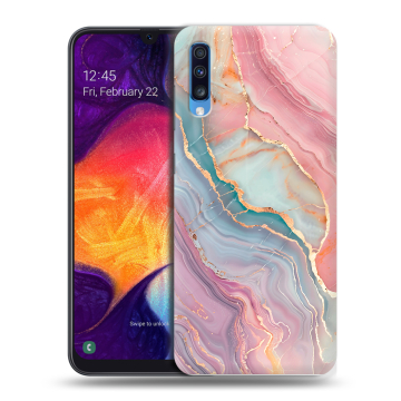 Силиконовый противоударный чехол на Samsung Galaxy A70 с принтом розовый мрамор Силиконовый противоударный чехол на Samsung Galaxy A70 с принтом розовый мрамор