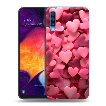 Силиконовый противоударный чехол на Samsung Galaxy A70 с принтом розовые сердечки Силиконовый противоударный чехол на Samsung Galaxy A70 с принтом розовые сердечки