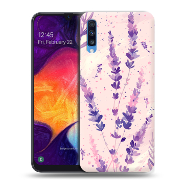 Силиконовый противоударный чехол на Samsung Galaxy A70 с принтом цветы лаванда Силиконовый противоударный чехол на Samsung Galaxy A70 с принтом цветы лаванда