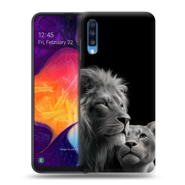 Силиконовый противоударный чехол на Samsung Galaxy A70 с принтом Лев кошки Силиконовый противоударный чехол на Samsung Galaxy A70 с принтом Лев кошки