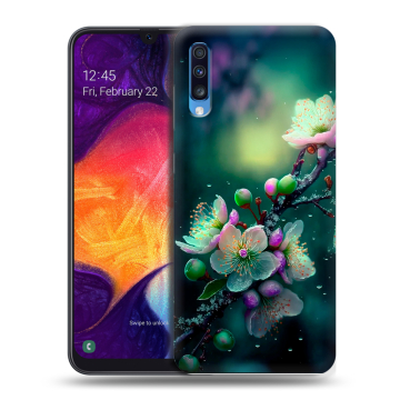 Силиконовый противоударный чехол на Samsung Galaxy A70 с принтом Цветы и мрамор