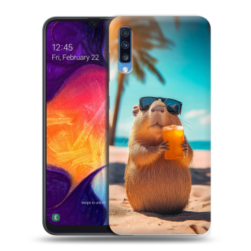 Силиконовый противоударный чехол на Samsung Galaxy A70 с принтом Капибара